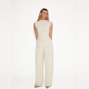ODD MUSE The Ultimate Muse Sleeveless Top and Wide Leg Trousers in Oat in XSmall